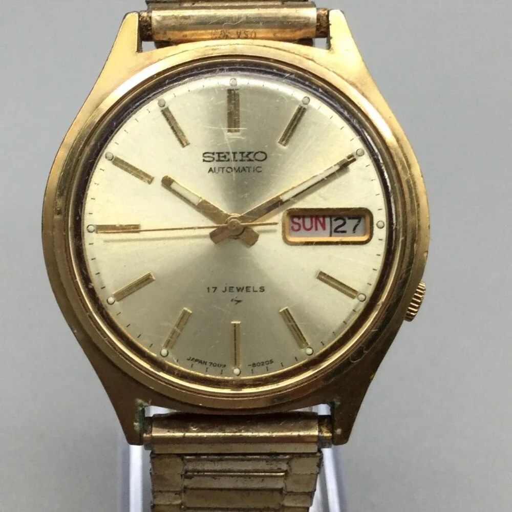 Vintage Seiko Mens Watch 36mm Gold Tone 7009-8029 Automatic Day Date